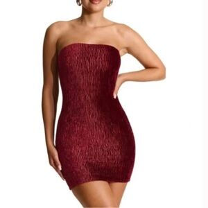 Naked Wardrobe Red Velour Mini Dress